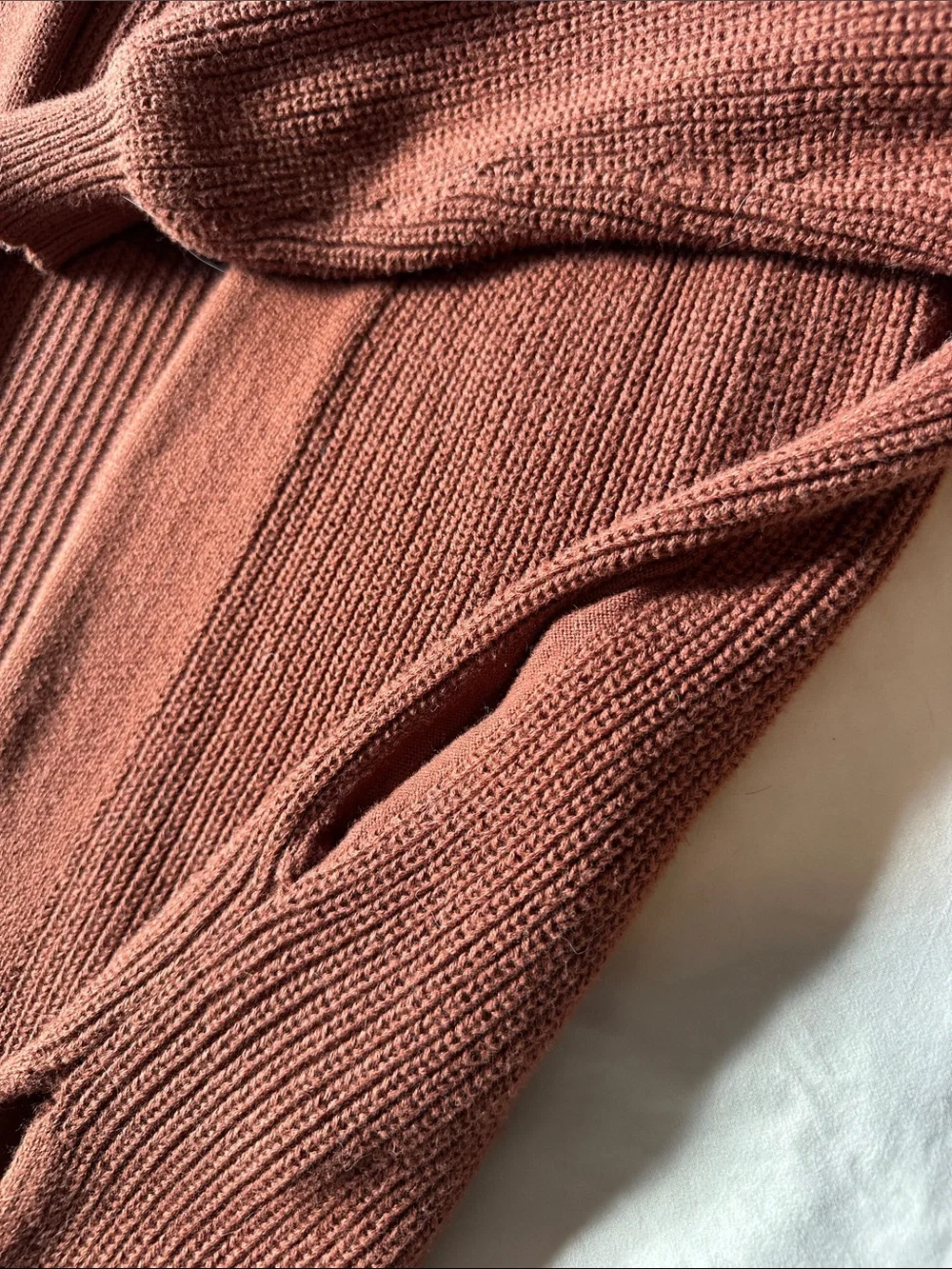 Rust Open-Front Ribbed Women's Cardigan Sweater - Picture 4 of 4